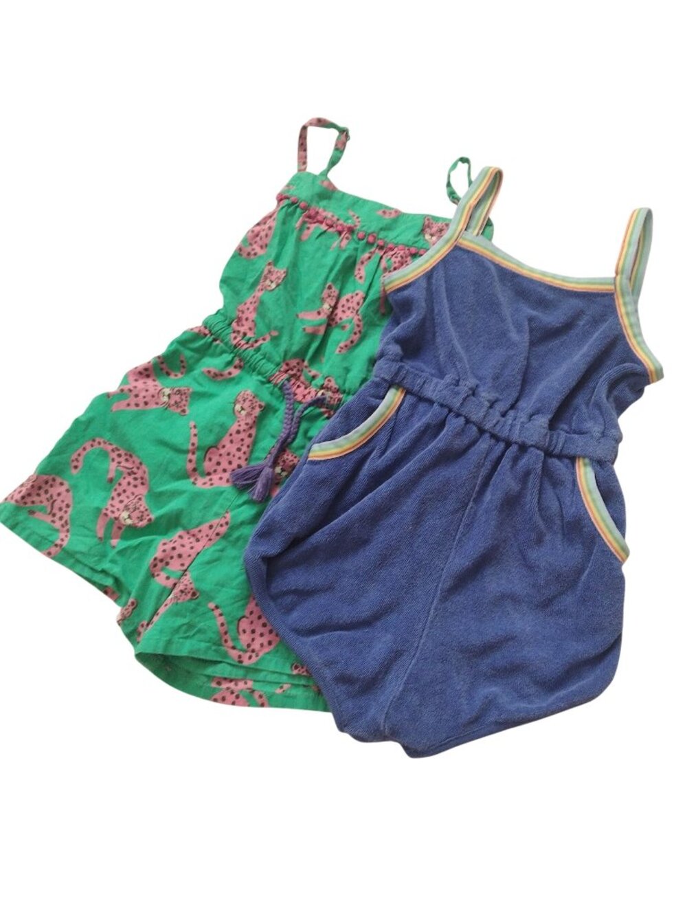Mini Boden Hanna Andersson Girls Playsuit 2T Lot of 2 Summer Cheetah Rompers